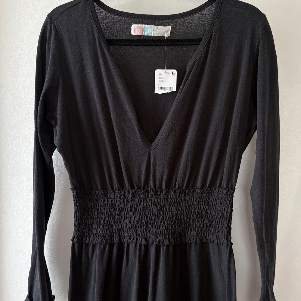 Free People Beach Black Cotton Linen Midi Dress S - Picture 5 of 11